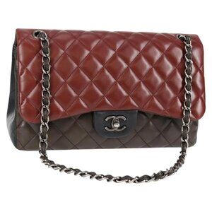 CHANEL Big Matelasse 30 Chain Shoulder Bag Lamb Skin Brown CC Auth 127578SM